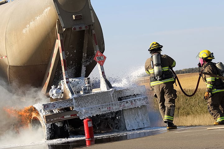 A Tanker Truck background with a couple of firemen